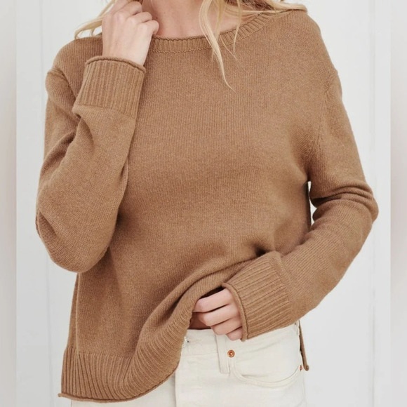 Jenni Kayne Sweaters - Jenni Kayne Everyday Sweater Knit Cashmere Blend Dark Camel Neutral XXL Flaw